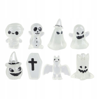 8ks miniatúrnych halloweenskych dekorácií Žiariace náhrobné kamene Lebky a duchovia
